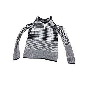 Romeo and Juliet Couture Cold Shoulder Knit Top Size Small Navy/White NWT